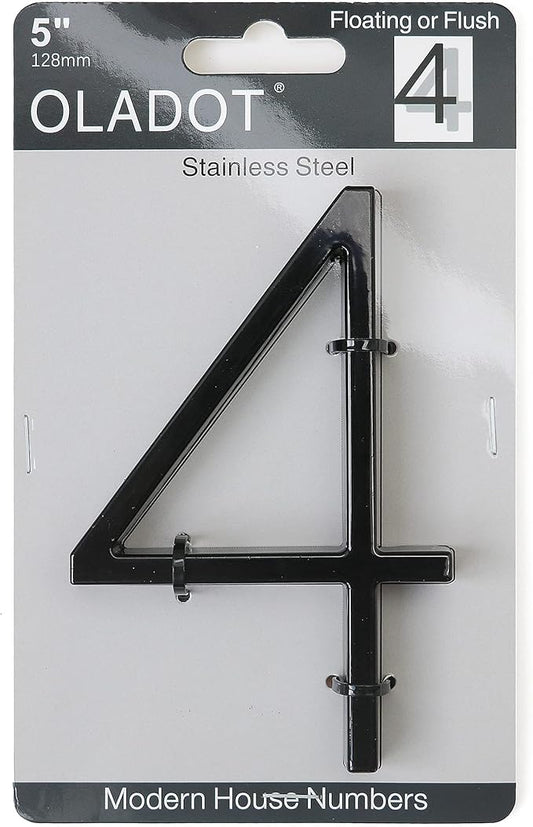 5" Stainless Steel Floating House Number, Metal Modern House Numbers, Garden Door Mailbox Decor Number with Nail Kit, Coated Black, 911 Visibility Signage (4)