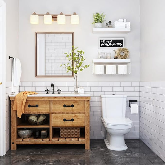 QEEIG Bathroom Shelves Over Toilet - Paper Storage Wall Mounted Farmhouse Decor Decorations Aesthetic Décor Sign Small Floating Shelf 2+1 Set 16 inch, White (020WW)