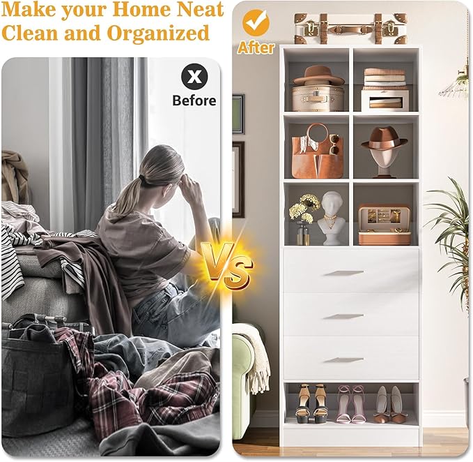 Homieasy Closet System Organizer with Drawers and Partition Storage, 4 FT Freestanding Wardrobe Organizer Modular with Shoe Shelf for Walk-In or Reach-In Closets, Set of 2, White
