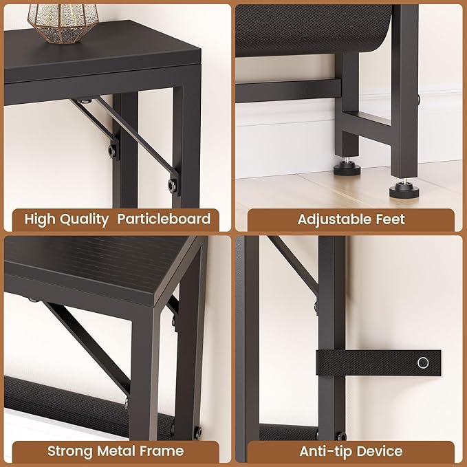47.2'' Skinny Console Table with Power Outlet, 5.91" Behind Couch Table with Charging Station, Long Sofa Table, Narrow Entryway Table for Living Room, Foyer, Hallway, Black