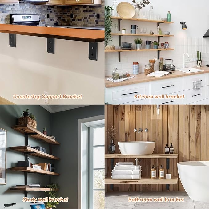 Premium Heavy Duty Countertop Brackets 12 inch 4 Pack (2/5" Thick),Granite Countertop Support 12" x 6" x 2 1/2",Shelf L Bracket Metal Corbels Suitable for Quartz,Wood,Concrete and Laminate Countertops