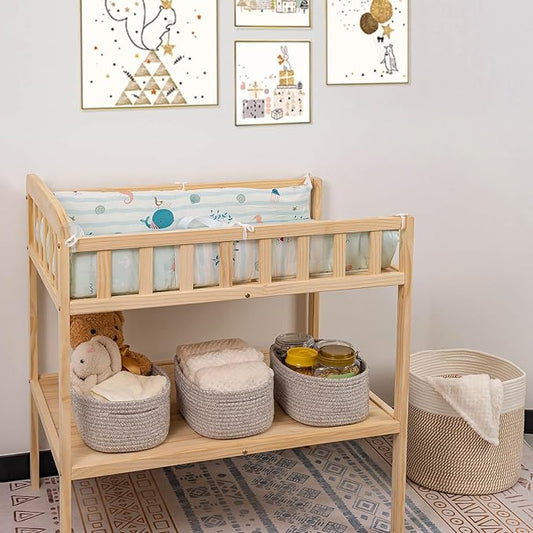 CubesLand Rectangle Organization/Storage Basket, Natural Cotton Rope Woven Baskets for Organizing, Small Basket for Kids, Baby Nursery, Cat Dog Toy Baskets, Organizer Bins for Shelves 3Pc Light Brown