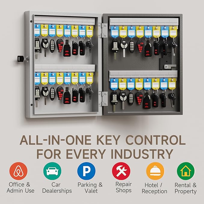 32 Key Lock Box Wall Mount, Smart Key Cabinet One Time Password/APP Bluetooth/Fixed/Wi-Fi Remote/Key Unlock, Key Management for Valets/Realtors/Office/Hotel