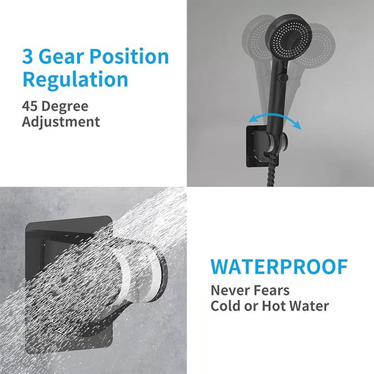 KAIYING Self Adhesive Handheld Shower Head Holder, Adjustable Angle RV & Bathroom Wand Holder, Universal ABS Black Shower Bracket