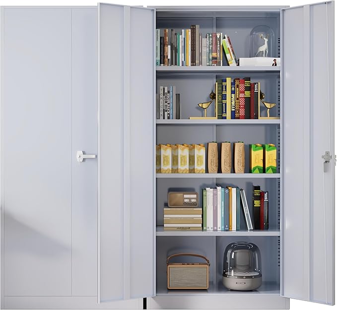 Greenvelly Metal Lockable Storage Cabinet, 72” Tall Storage Cabinet with 2 Doors and 4 Adjustable Shelves for Office, Home, Garage, Pantry (Assembly Required, 18”D, Drak Grey)