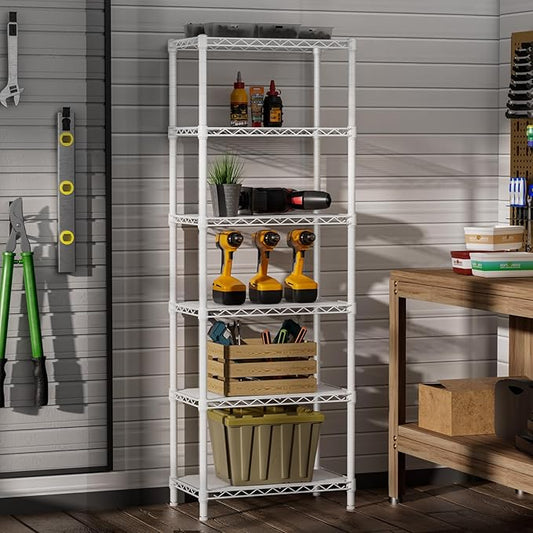 SINGAYE 6 Small Wire Shelves Kitchen Pantry Close Home Organizers and Storage Bathroom Shelf Laundry Room Organization Adjustable Book Metal Garage Shelving Unit