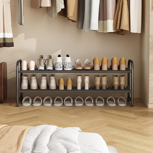 Shoe Rack 2 Tier Long Storage Organizer Wide Metal Shoe Shelf for Closet Entryway Black