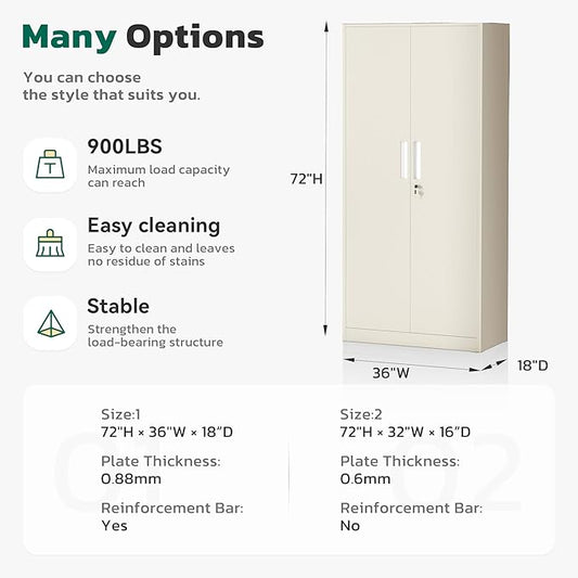 Greenvelly Metal Lockable Storage Cabinet, 72” Tall Storage Cabinet with 2 Doors and 4 Adjustable Shelves for Office, Home, Garage, Pantry (Assembly Required, 18”D, Grey)