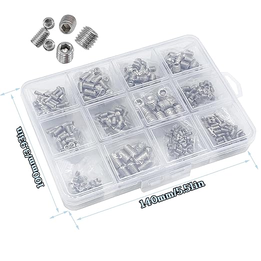 500pcs Set Screws, Grub Screw Set, Set Screws Assortment Kit M3 M4 M5 M6 M8 for Home Repair, Repair Furniture, Electronic Product, Install Door Lock, DIY, Bathroom Fixtures (Stainless Steel 12 Sizes)