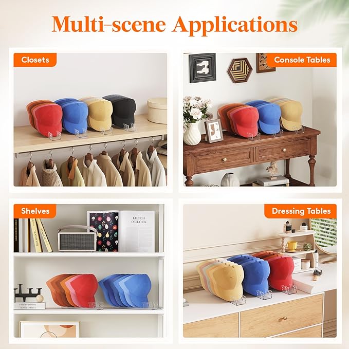 Lifewit 2 Pack Hat Organizer for Baseball Caps, Hat Storage Rack for 14 Ball Caps, Hat Stand Shelf for Trucker Hat and Golf Cap in Closet, Bedroom, Dresser, Clear