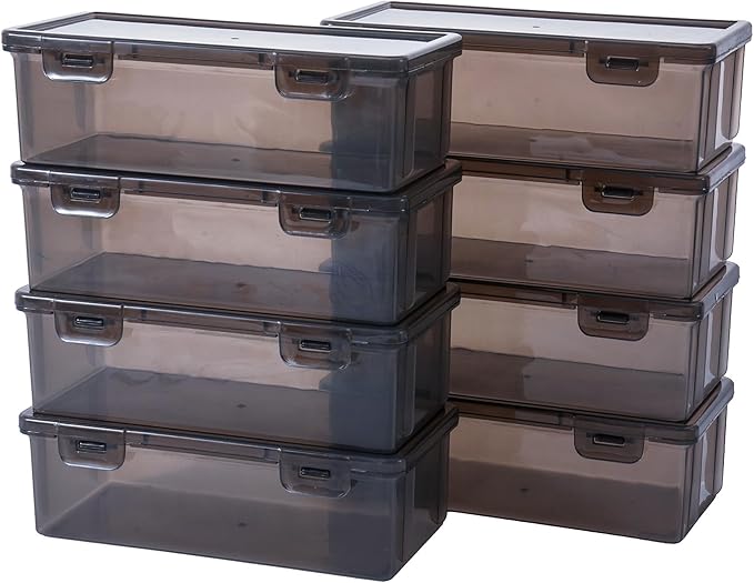 Black Translucent Pencil Cases and Pencil Boxes, 8-Pack Stackable Plastic Pencil Box with Snap Lid – Large Marker Organizer for Art Supplies and Desk Organization – Black Rectangular Large