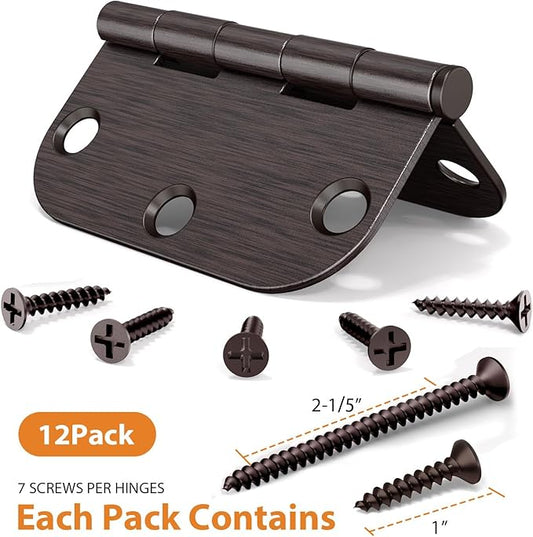 12 Pack Oil Rubbed Bronze Door Hinges 3.5" x 3 1/2 Inch - 5/8" Radius Corner Hinge Kit for Interior/Exterior Doors, Wooden Boxes & DIY Projects (Iron Hardware for Bedroom/Bifold/Chicken Coop)