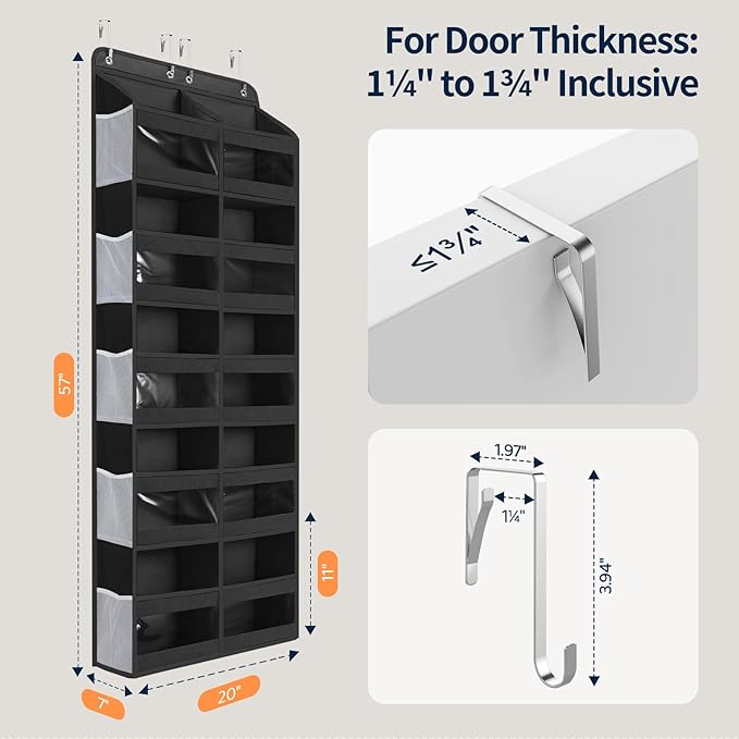 Yecaye 5-Tier Over The Door Organizer Dual-Column, 80lbs Load Over The Door Storage of 10 Compartments, Heavy Duty Door Organizer Hanging for Bedroom Closet Nursery Bathroom Pantry, Black, 2 Pack