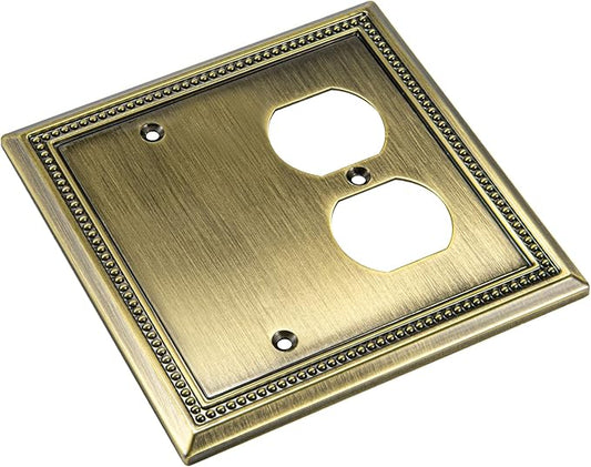 Henne Bery Sunken Pearls Heavy Duty Decorative Wall Plate Switch Plate Outlet Cover (Blank/Duplex, Antique Brass)