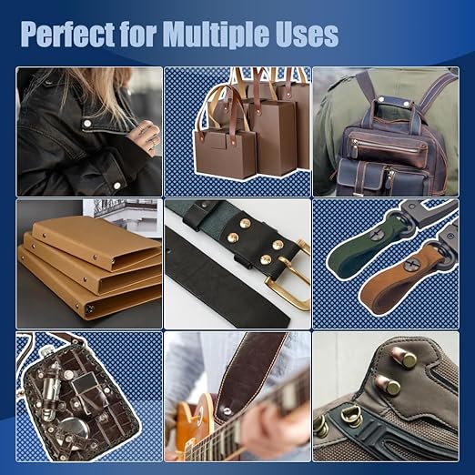 130 Sets Silvery Chicago Screws Leather Rivets Kit, 7 Sizes (M5*4,5,6,8,10,12,15) & 3 Screw Lengths (M4*3,4,5) for Belts, Bookbinding, DIY Leather (Silvery)