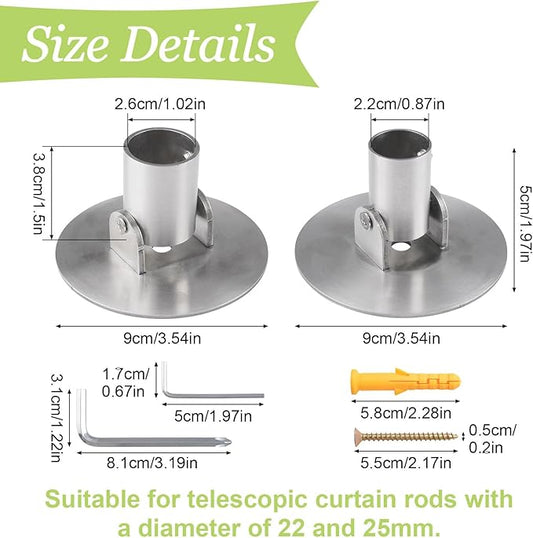 Shower Curtain Rod Bracket, 2Pcs Different Sizes Titanium Steel Shower Curtain Rod Single Swivel Flange Curtain Rod Wall-Mount Bracket with Screws (Silver, Inner Dia. 22mm & 26mm)