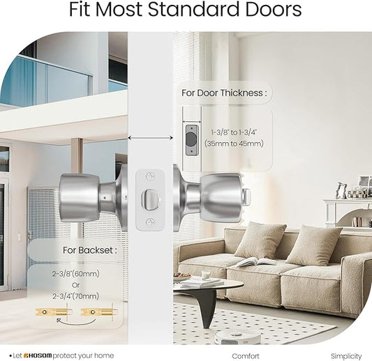 HOSOM Door Knob with Lock and Key, Keyed Entry Door Knob, Exterior and Interior Door Lock for Front Door Commercial and Residential Area, Entry Door Handle for Bedroom and Bathroom, Satin Nickel