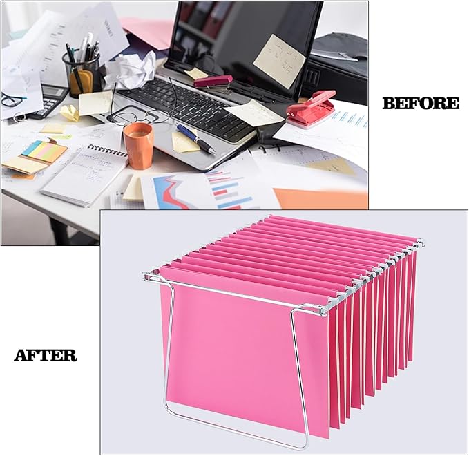 4 Pack Hanging File Folder Frames, Heavy Duty Steel Hanging File Organizer, File Cabinet Rails, Adjustable 11 to 17.4 Inches, Suitable for File Cabinets, Storage File Boxes