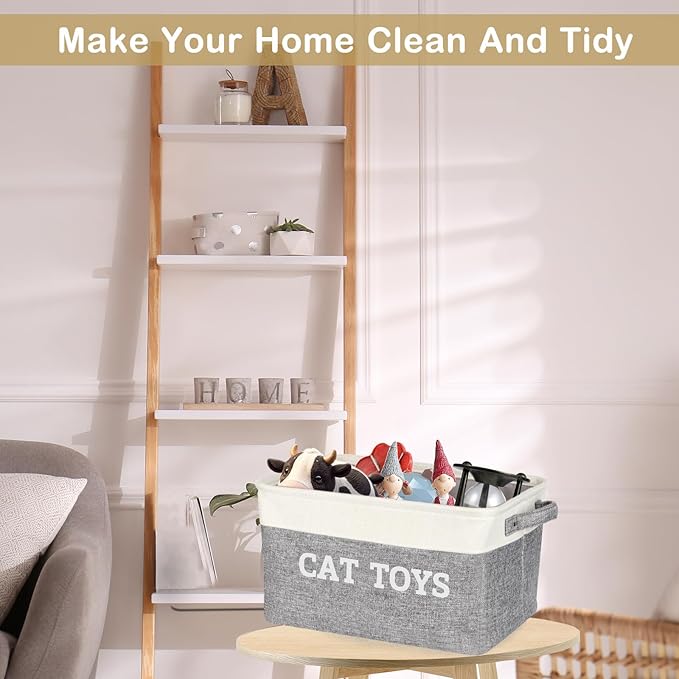 Lukeline Large Cat Toy Basket, 15.5 x 11.6 x 9.4 Cat Toy Box for Pet Supplies, Storage Bin for Cat Toys Treats Clothes and Accessories, Decorative Gift Baskets Empty for Home Decor Shelves