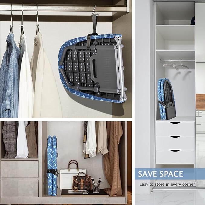 SheeChung Tabletop Ironing Board 12"x32",Small Ironing Boards with Removable Cotton Cover and Pad,Portable Folding Non-Slip Feet for Home Laundry Rooms,Blue Square