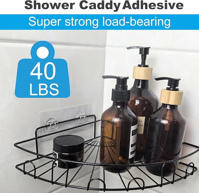 15 Pack Shower Caddy Adhesive Replacement, No Drilling Shower Shelf Adhesive, Strong Caddy Sticker Hooks Replacement for Showers Shelves and Kitchen Racks Organizer
