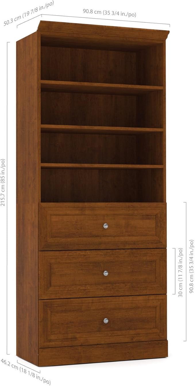 Bestar Versatile Closet Organizer with Drawers, 36-inch White for Bedroom, Bathroom, Pantry, Mudroom, or Entryway