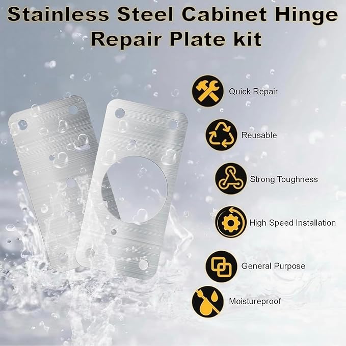 8 PCS Cabinet Hinge Repair Plate, Stainless Steel Cabinet Hinge Repair Kit, Hinge Repair Plate, Cabinet Repair Kit, Kitchen Cupboard Door Hinge Repair Plate, Hinges Repair Fixing Plates with Screw