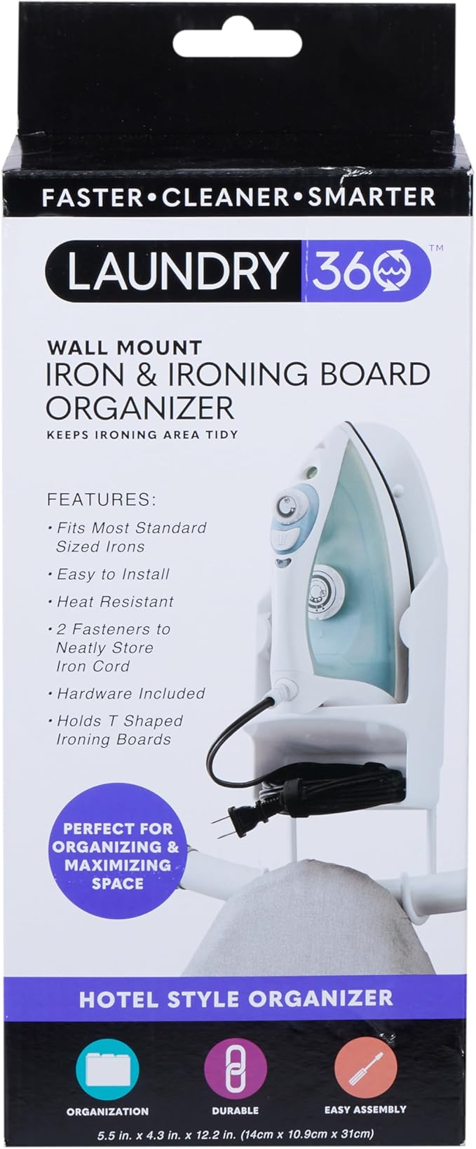 Wall Mount Iron and Ironing Board Organizer Laundry Room Storage Fits Smaller Irons Easy Assembly White