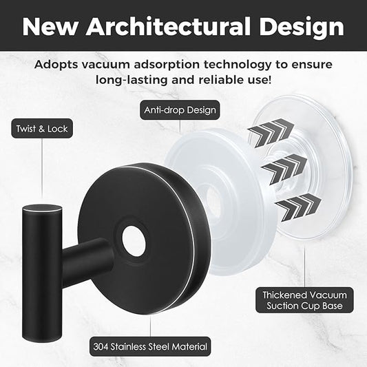Shower Hooks for Inside Shower,No-Drill Removable&Reusable Towel Hooks for Bathroom,Heavy Duty Suction Cup Hooks for Glass Window,4 Packs(Black)