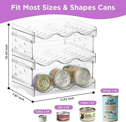 REFLYING Cat Food Can Organizer, Can Organizer for Pantry,Transparent Cat Food Storage Container Holds 54 (3.5oz) Cans, Canned Food Organizer and Storage for Countertop Kitchen Cabinet (3 Layers)