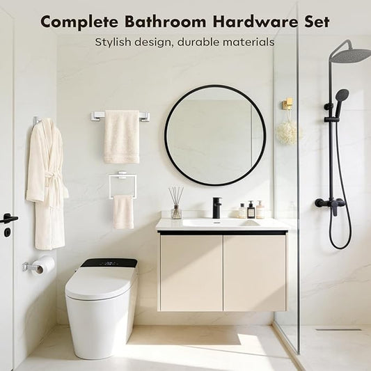 Bathroom Accessories Towel Bar Set: 10 Pieces Brushed Nickel Square Bathroom Hardware SUS304 Stainless Steel - Wall Mounted Towel Rack&Toilet Paper Holder&Towel Ring and Towel Hook