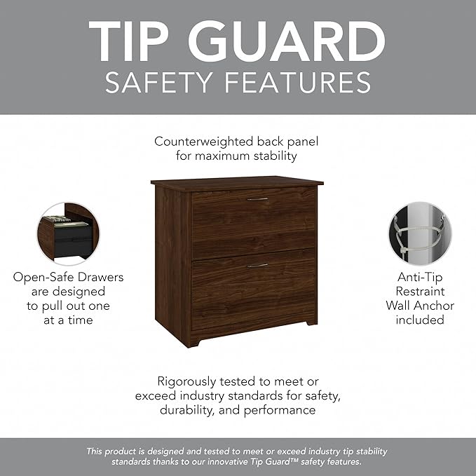 Bush Home Cabot 2 Drawer Lateral File Cabinet in Espresso Oak, Home Office Chest for Letter, Legal, and A4-size Document Storage