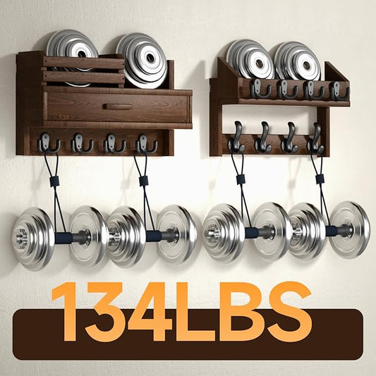Wall Mounted Coat Rack with Shelf & Drawer, Heavy Duty Solid Wood Entryway Organizer, 29’’ Coat Rack Wall Mount with 12 Metal Hooks, Key & Mail Holder for Living Room, Bedroom