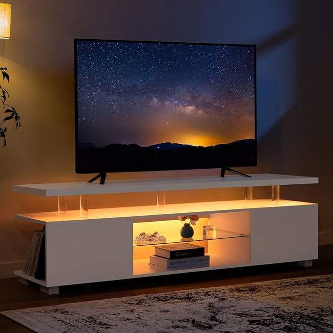 TV Stand for 75+ inch TV, LED TV Stands for Living Room,White TV Cabinet,Long Entertainment Center for Living Room, Modern TV Table with Storage Bedroom,Home Office