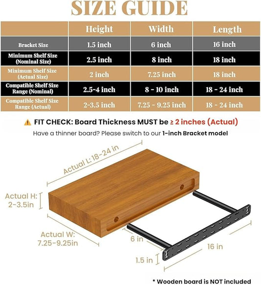 2pcs Floating Shelf Hardware Heavy Duty Hidden Shelf Brackets Support,Wall Mounting Invisible Floating Shelves Bracket with Jig (16" x 6" x 1.5" with Tools)