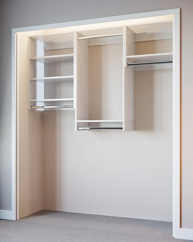Closet Kit with Hanging Rods - Corner Closet System - Closet Shelves - Closet Organizers and Storage Shelves (White, 81 inches Wide) Closet Shelving