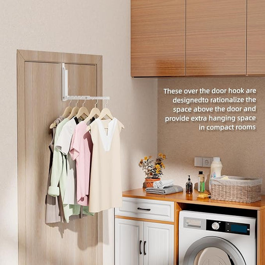 BAKON Over The Door Hanger Folding Clothes Drying Rack, Double Fold Hanging Door Hooks Coat Rack for Indoor Laundry Room Compact Small Space Foldable Portable Clothing Hanger Hook Collapsible- 1 Pack