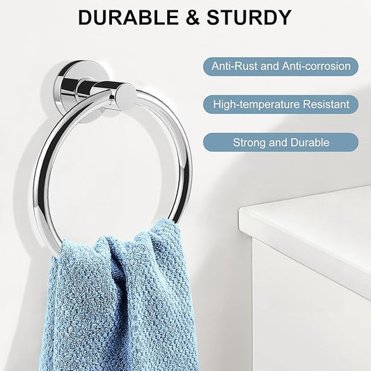 SetSail Towel Holder for Bathroom Wall Screw-in 3 Packs Towel Ring Stainless Steel Heavy Duty Hand Towel Hanger for Bathroom, Mirror Silver