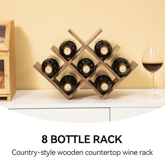KIRIGEN 8-Bottle Countertop Wine Rack - Wine Bottle Holder for Bar Table/Wine Cabinet Free Standing - Wood 3-Tier Wine Display and Storage Shelves Dark Brown XHJJ3-DBR