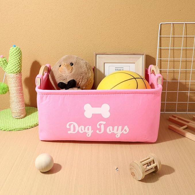 TEHAUX Pet Toy Storage Box Felt Organizer with Handles 15.35X11.02X6.69In Lightweight Foldable Container for Household Pet Toy and Sundries Storage