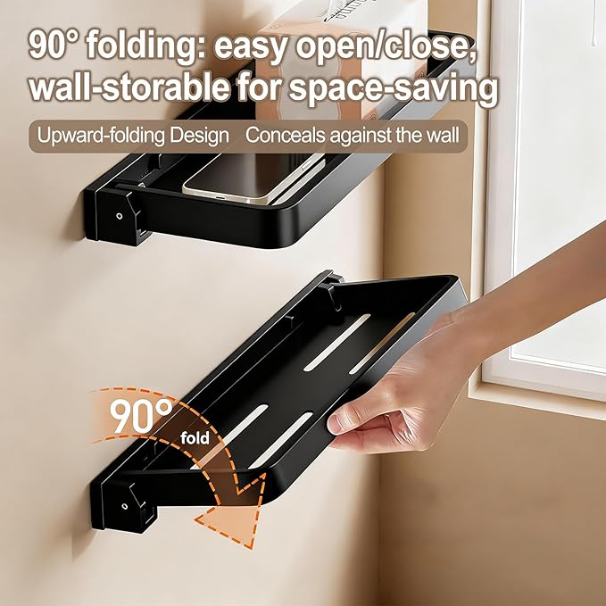 2 Pack Floating Shelves for Wall,Wall Folding Shelf Floating Shelves for Bathroom Black Floating Shelves with Thickened Aluminum Alloy, Rust-Proof for Bathroom Kitchen (Black)