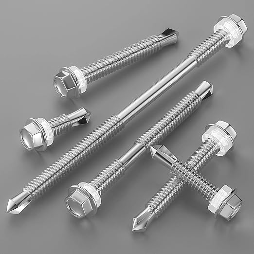 (50Pcs)#14×7" Hex Washer Head Self Drilling Screws, 410 Stainless Steel Metal SheetScrews,TEK Screws, Self Drilling Screws, Self Tapping Screws,Extensions Extra Long Screws