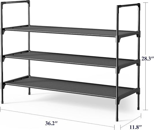 Kitsure Shoe Rack - 3-Tier Shoe Organizer, Shoe Rack for Closet, Entryway, Bedroom, Easy- Assembly Storage Shelf with Side Handles, 36.2" Wide - 3 Tiers, Black
