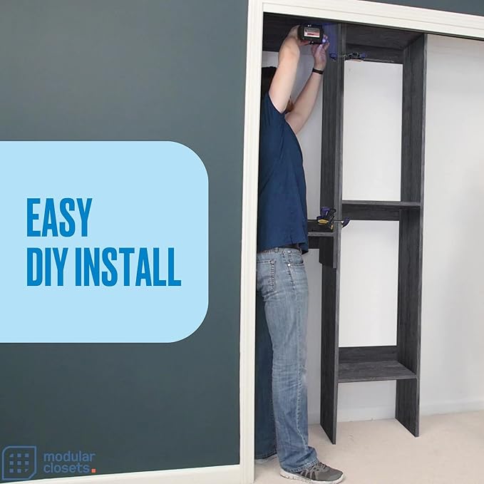 Tall Hanging Closet Unit - Modular Closet System For Hanging - Closet Organizers And Storage Shelves (Grey, 19.5 inches Wide)