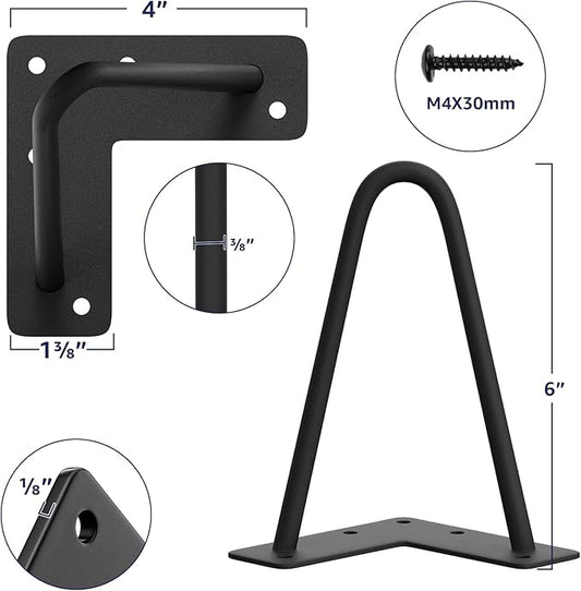 SMARTSTANDARD 6 Inch Heavy Duty Hairpin Furniture Legs, Metal Home DIY Projects for TV Stand, Sofa, Cabinet, etc with Rubber Floor Protectors Black 4PCS