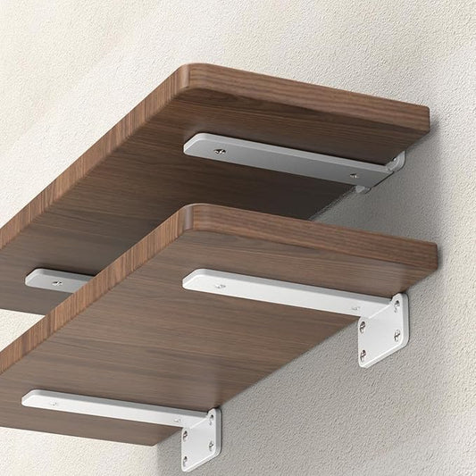 Floating Shelf Brackets Upgraded,4 inch, White Heavy Duty Iron Shelf Brackets, Industrial Modern Floating Shelf Support for Wall Mount Shelves,Wide Brackets ,4 Pack, Support DIY(5mm Thickening Type).