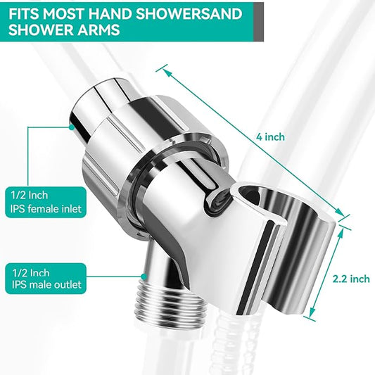 Adjustable Handheld Shower Head Holder- Premium ABS Bracket- 360 Degree Rotatable Arm Mount and Hose Connector- Easy Install and Replacement Parts (Elegant Grey)