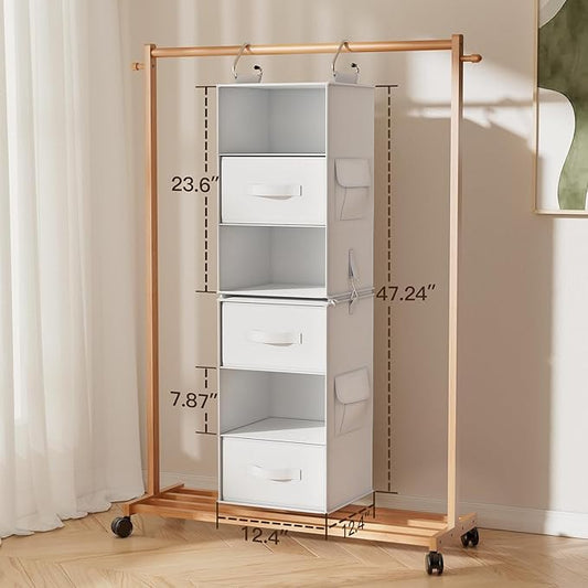 Pipishell 6-Shelf Hanging Closet Organizer with 2 Separable 3-Tier Shelves, 3 Drawers & Side Pockets Closet Organizers and Storage for Wardrobe Organization and Nursery Clothes Organizer, White