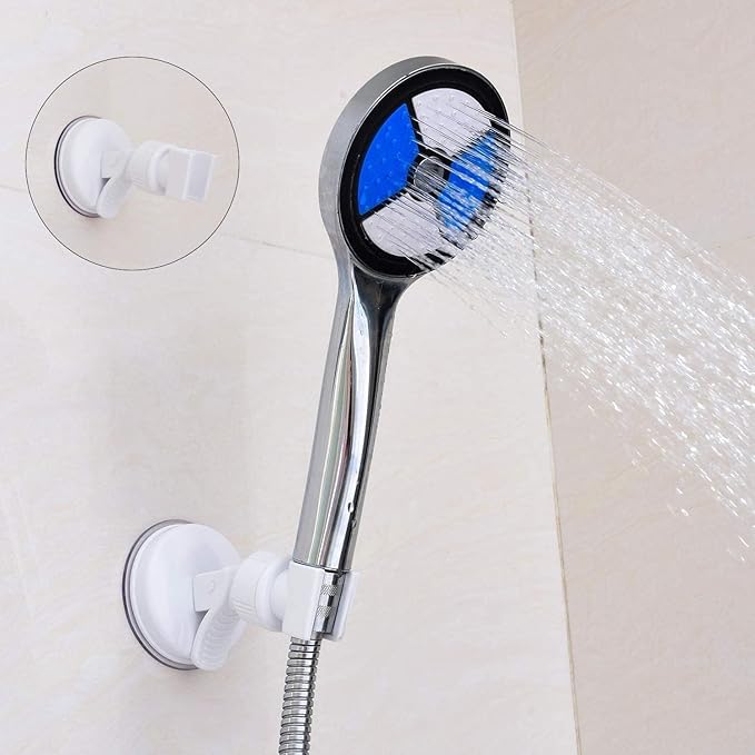 OUO Adjustable Shower Head Holder, Bathroom Suction Cup Handheld Shower Head Bracket, Removable Handheld Showerhead & Wall Mounted Suction Bracket (Pure White)