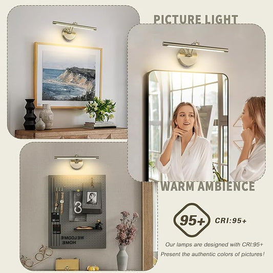 Dimmable Picture Light Hard Wired 15.75" Inch Adjustable Swing Arm Antique Bronze Picture Frame Lights Led Display Light for Artwork 7W 3000K